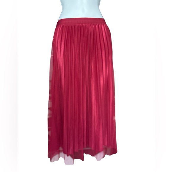 Fairy Coquette Pleated Satin Tulle Maxi Skirt Large Layers Burgundy Red Romantic - Picture 1 of 6